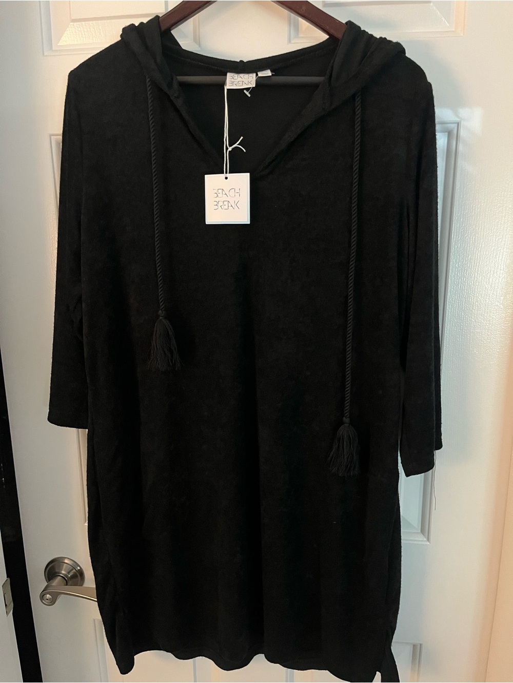 NWT Beach Break Black Hooded Swim Terry Coverup Dress Size XL